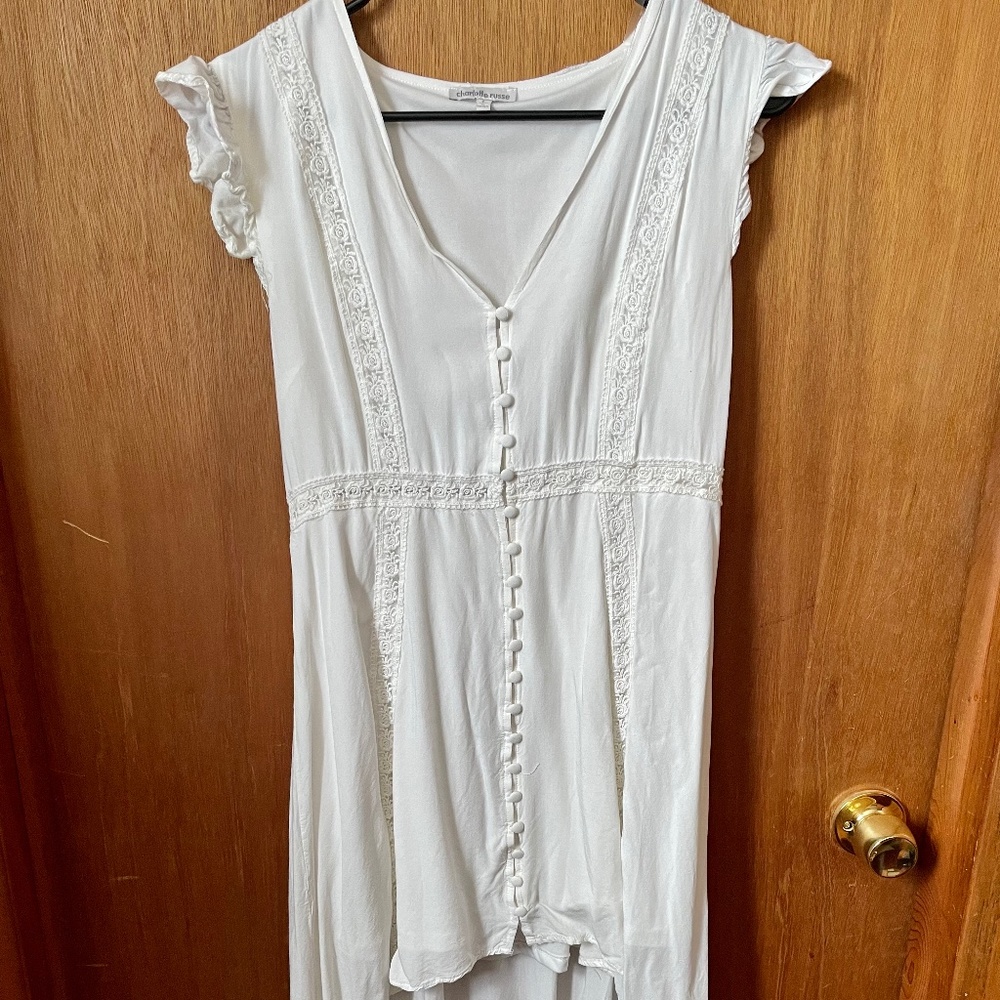 High Low White Dress with Crochet Lace Detail